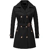 Chrisuno Women's Double Breasted Trench Coats Mid-Length Belted Overcoat Long Dress Jacket with Detachable Hood