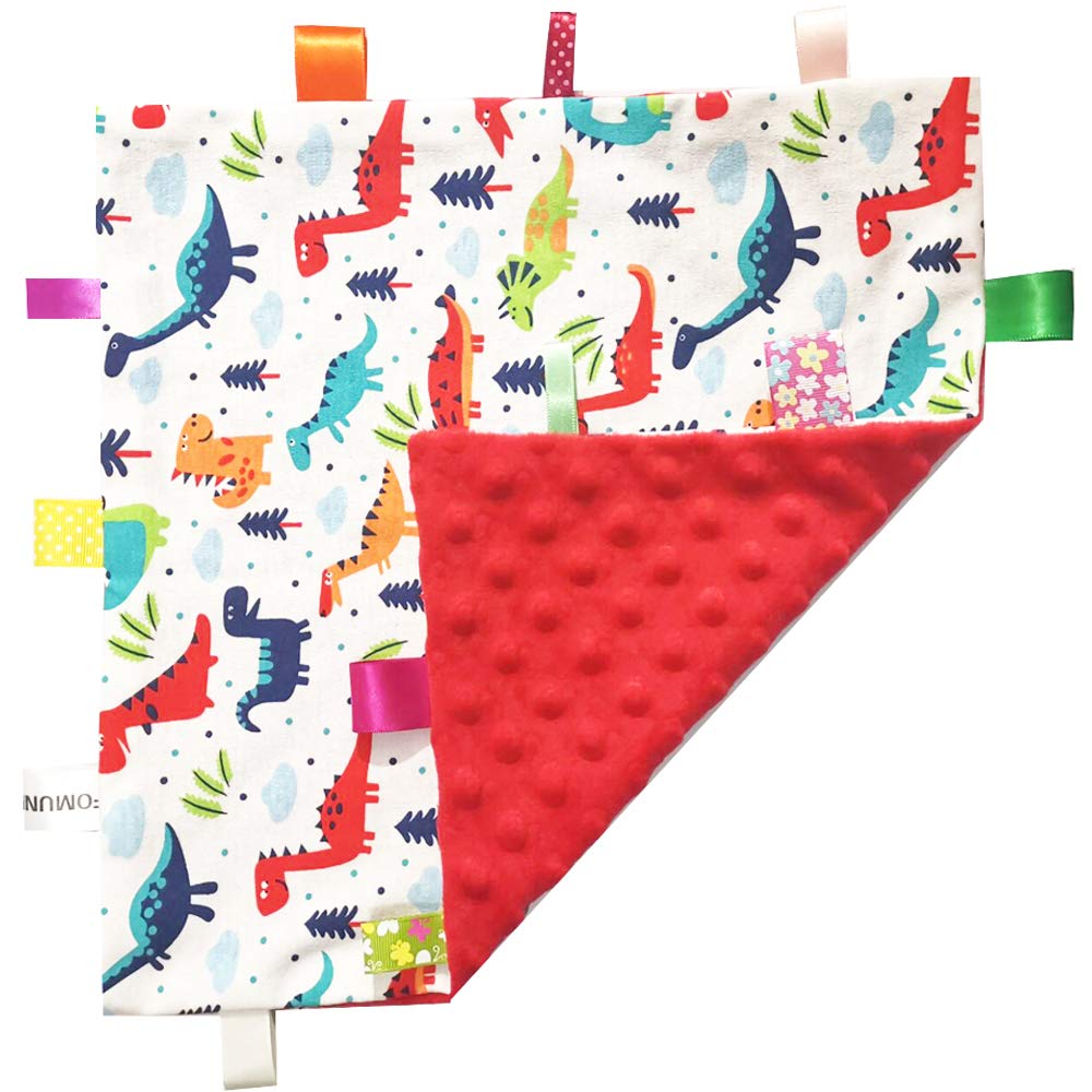 Eyands Big Size Red Dinosaur Tag Blanket - 30x30CM/12x12INCH Soft Cotton and Plush Label Blanket, Tag Security Blanket
