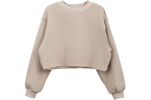 Amazhiyu Women Cropped Sweatshirt Long Sleeves Pullover Fleece Crop Tops