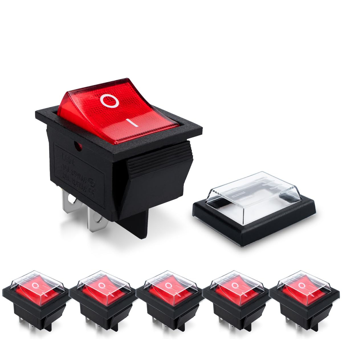 Innfeeltech 6 Pcs Mini Rocker Switch Red KCD4-101 4 Pin 4 Position Toggle Switch with 3 Waterproof Caps