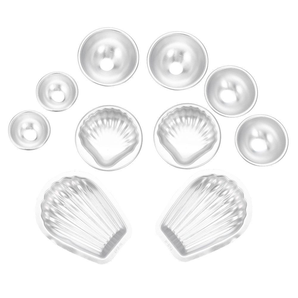 Bath Bomb Moulds, 2 Small Circle 2 Medium Circle 2 Large Circle 2scallop Shape 2 Shell Shape DIY Bath Bomb Making Kit, Aluminium Alloy Easy to Wash and Demould