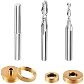 SpeTool Router Inlay Kit, Solid Brass Inlay Bushing Kit Includes 1/8 Inch and 1/4 Inch Cutting Diameter with 1/4 Shank Carbide Spiral Upcut Bit, Router Bushing Guide Set for Wood