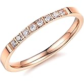 Fashion Month Women 2mm Luxury Titanium Stainless Steel Cubic Zirconia CZ Inlay Rose Gold Ring Wedding Engagement Band