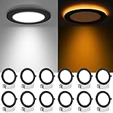 Meconard 12 Pack 6 Inch 5CCT LED Recessed Ceiling Light with Night Light, 2700K/3000K/3500K/4000K/5000K Selectable Ultra-Thin Lighting, 12W=110W, 1050LM, Dimmable Canless Wafer Downlight, Black Trim