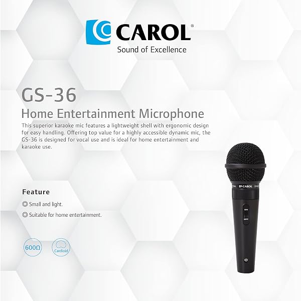 CAROL GS-36 CARDIOID DYNAMIC MICROPHONE ULTRA LIGHTWEIGHT MULTIPURPOSE CLASSIC WIRED STYLE FOR SINGING, HOME ENTERTAINMENT, SPEECH, SPORTS COMPETITION W/14.8FT XLR TO 1/4″(6.35MM) CABLE