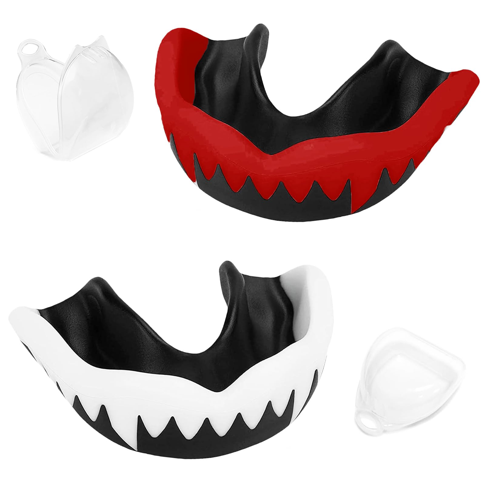 Sports Mouthguard, 2 Pieces Sports Mouth, Mouthguard Boxing Adults, Mouth Guard for, Martial Arts, Boxing, Rugby and Hockey, with Box, Back & Red/Black & White