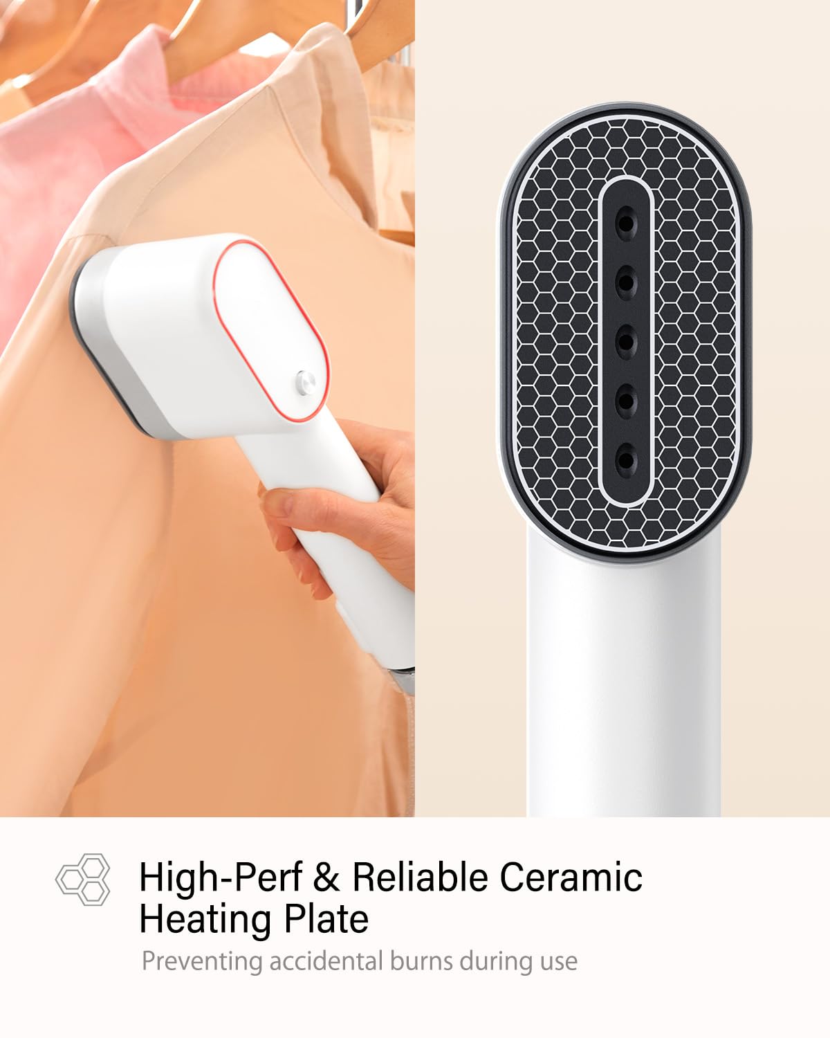 VASSON Steamer for Clothes, Handheld Clothes Steamer, 1000W Portable Fabric Steamer, 15-Second Ultra-Fast Heat Up, Ceramic Heating Steam, for Home Use and Travel
