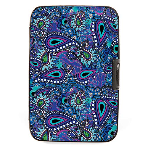 Fig Design Blue Purple Paisley RFID Secure Data Theft Protection Credit Card Armored Wallet