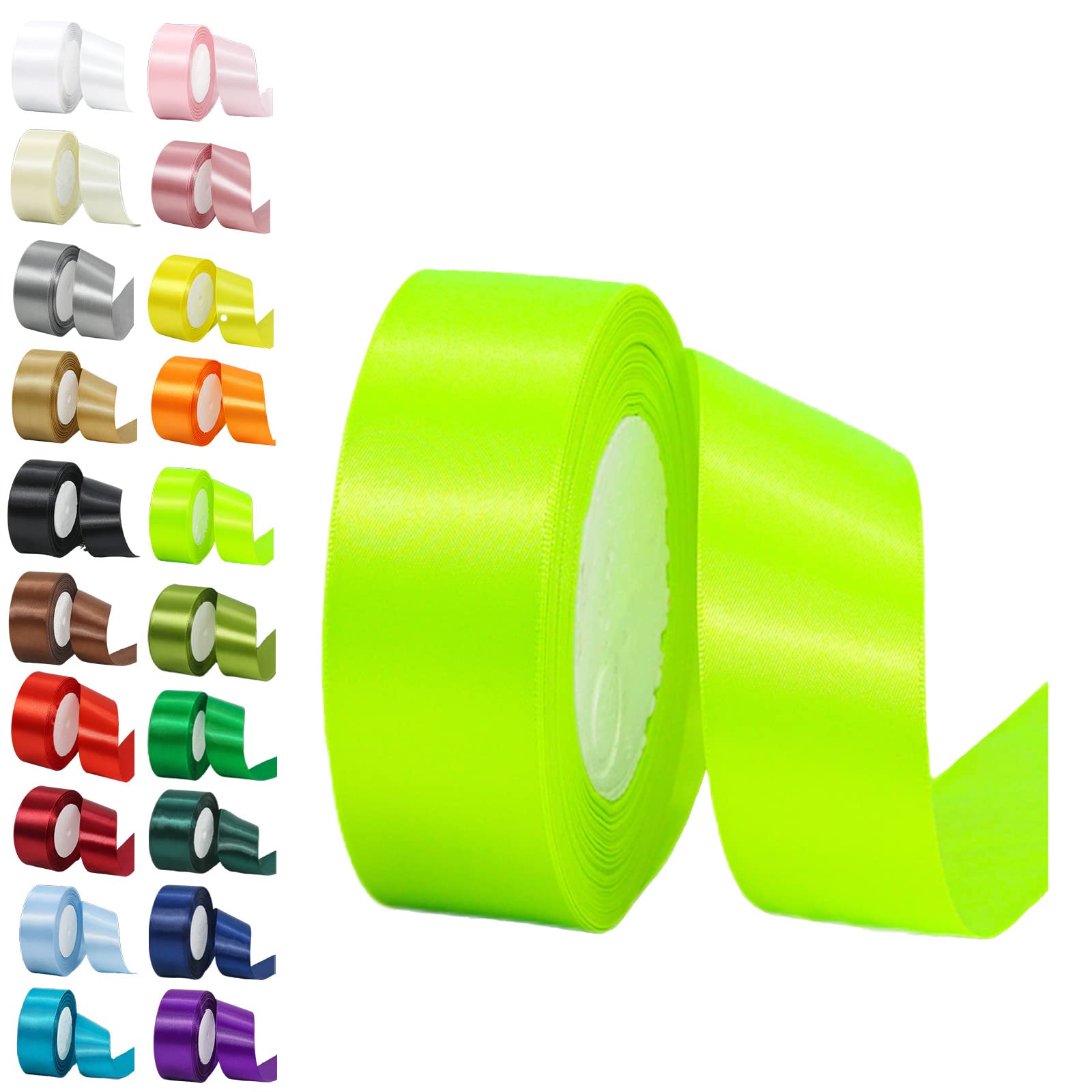 40mm Wide Fluorescent Green Ribbon for Crafting,22M 1.5Inch Green Fabric Ribbon Solid Double Sided Satin Ribbon Decorative Large Thick Ribbon for Gift Wrapping Wedding Car Sewing Floral Xmas Presents