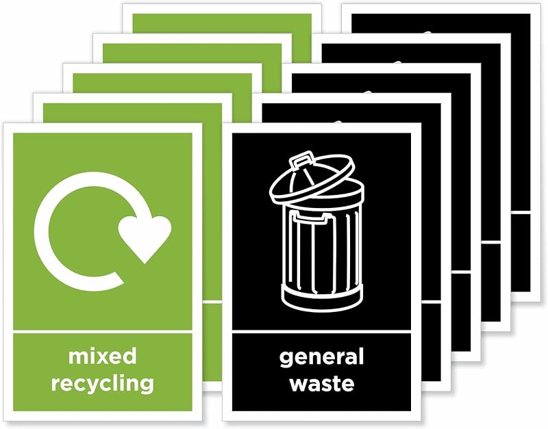 Viro Display Recycling General Waste Stickers 10 Pack 100x150mm Waterproof UV