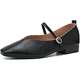 LIURUIJIA Women's Mary Jane Ballet Flats Dress Shoes Square Toe Ankle Strap Casual Dressy Comfortable Retro Foldable Shoes