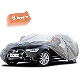SEAZEN 6 Layers Car Cover Waterproof All Weather, Outdoor Car Covers for Automobiles with Zipper Door, Hail UV Snow Wind Prot
