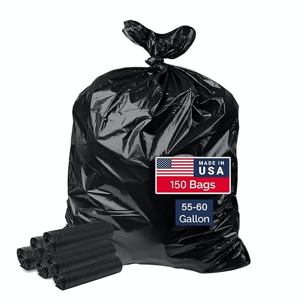 MAXIMITE BLACK GARBAGE BAGS, MULTI-PURPOSE TRASH CAN BAGS, GREAT FOR BOTH INDOOR AND OUTDOOR USE, MADE IN USA (55 GALLONS)