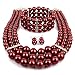 KOSMOS-LI Multi Layer Burgundy Imitate Pearl Strand Costume Jewelry Set