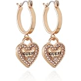 Guess Logo Heart Dangle Charm Hoop Earrings