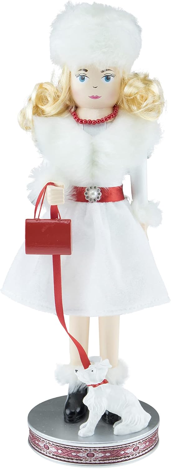 Nutcrackers - Clever Creations Red Female Shopper 14 Inch Traditional Wooden Nutcracker, Festive Christmas Décor for Shelves and Tables