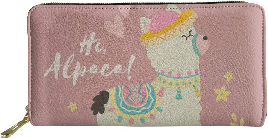 Coloranimal Women Long Wallet Cute Cartoon Alpaca Pattern Soft Leather Ladies Clutch Zipper Around Pouch Credit Cards Holder Purse