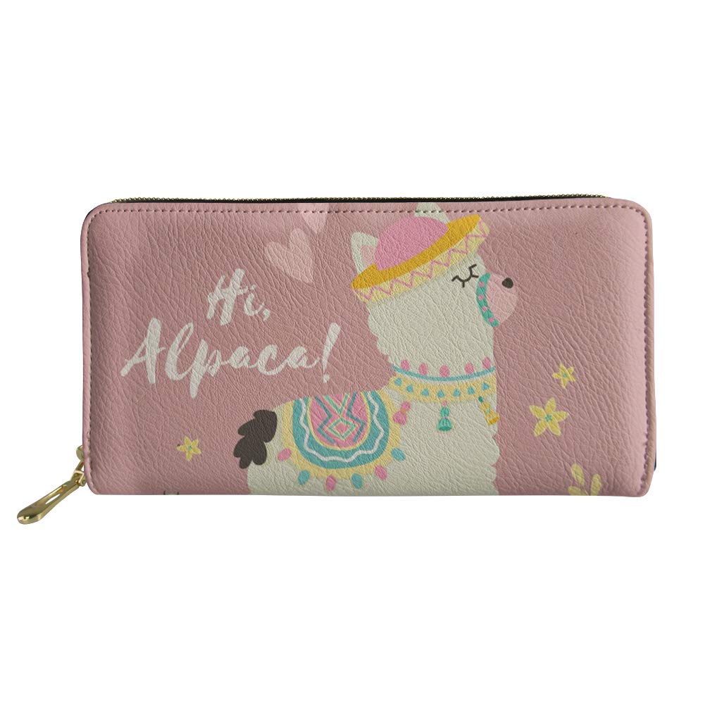 Coloranimal Women Long Wallet Cute Cartoon Alpaca Pattern Soft Leather Ladies Clutch Zipper Around Pouch Credit Cards Holder Purse