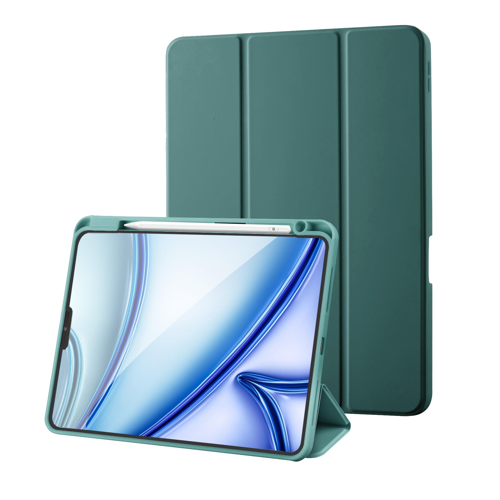 Case for iPad Pro 11 2022/2021/2020/2018 (4th /3rd /2nd /1st Generation) Case with Pencil Holder, Trifold Slim Protective Cover with Soft TPU, Auto Wake/Sleep, Pine Green — image 1