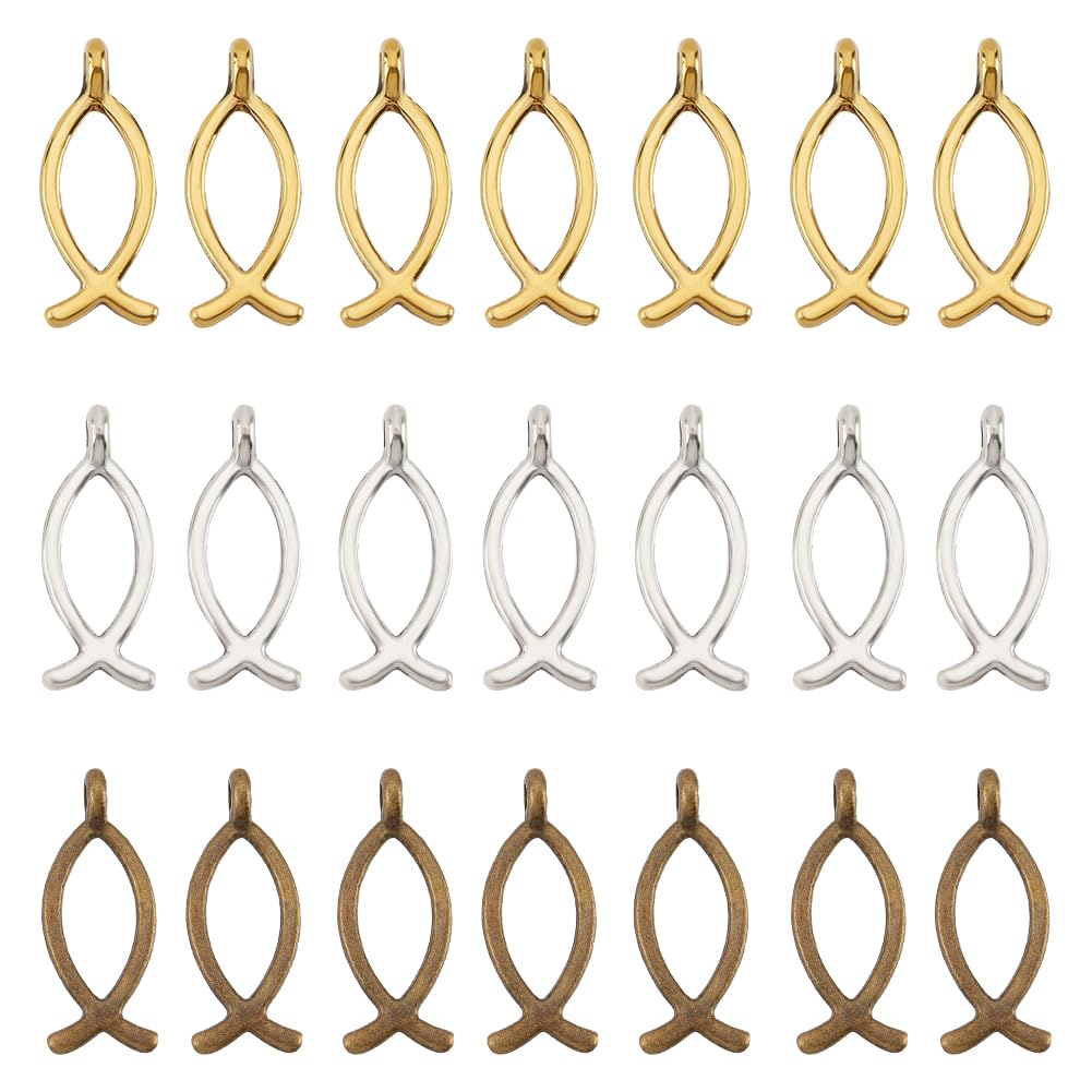 NBEADS 200 Pcs 4 Colors Alloy Fish Pendant Charm, Tibetan Style Alloy Pendants Golden Fish Charms Pendant with 2mm Hole for Easter Earring Necklace DIY Bracelet Jewelry Making