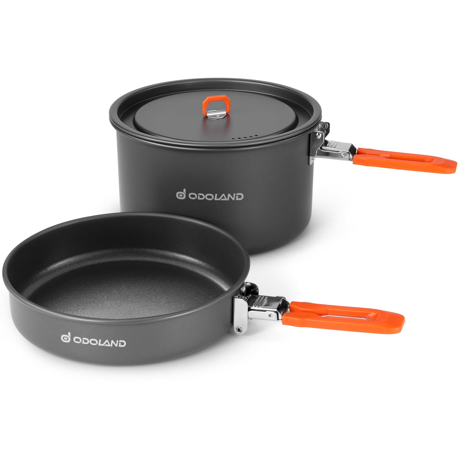 Odoland Camping Cookware Mess Kit - Non-Stick Lightweight Camping Pot and Fry Pan Set with Mesh Bag for Backpacking, Outdoor Cooking, Picnic 2.4L