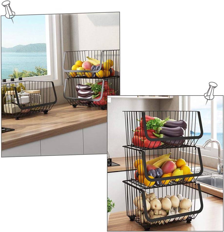 Kitchen Storage Trolley Fruit Vegetable 3 Tier Basket Organizer Stand ...