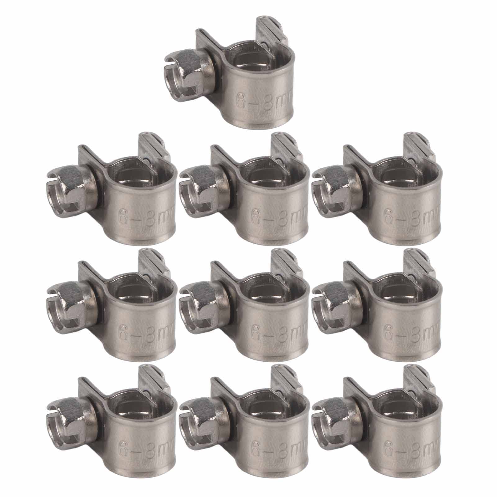 Hose Clamps, 10Pcs Stainless Steel Mini Fuel Line Pipe Hose Clamp Clip 6mm-20mm Optional Size (6-8Mm)