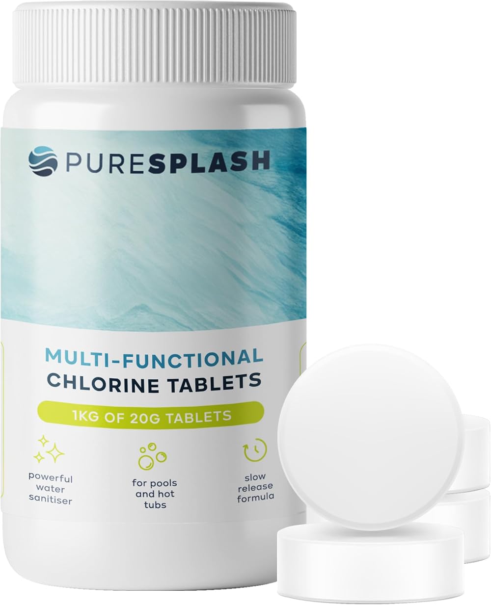 CUQOO Pure Splash 1kg Chlorine Tablets 4-in-1 Sanitiser Algaecide Clarifier