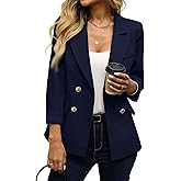 ELLEVEN Women's Business Casual Blazer,Double Breasted Long Sleeve Slim Fit Office Suit Jackets Work Outfits