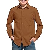 Haloumoning Boys Long Sleeve Dress Shirts Collared Button-Down Shirt School Uniform Shirts with Chest Pocket 5-14 Years