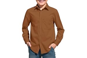 Haloumoning Boys Long Sleeve Dress Shirts Collared Button-Down Shirt School Uniform Shirts with Chest Pocket 5-14 Years