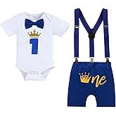 GRNSHTS Baby Boy Funny First Birthday Clothes Infant Boy Bow Tie Romper Bodysuit Cake Smash Outfits