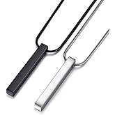 MOO&LEE Stainless Steel Bar Pendant Necklace for Men and Women, Couples Necklaces 22 Inches Snake Chain, Unisex