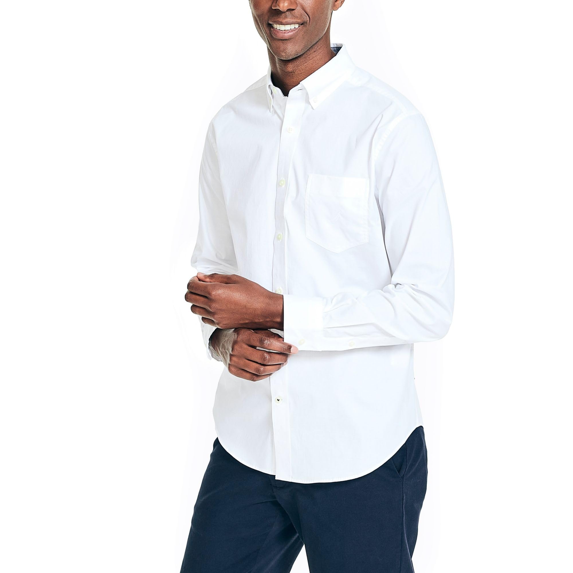 Nautica Men’s Sustainably Crafted Solid Shirt, Bright White