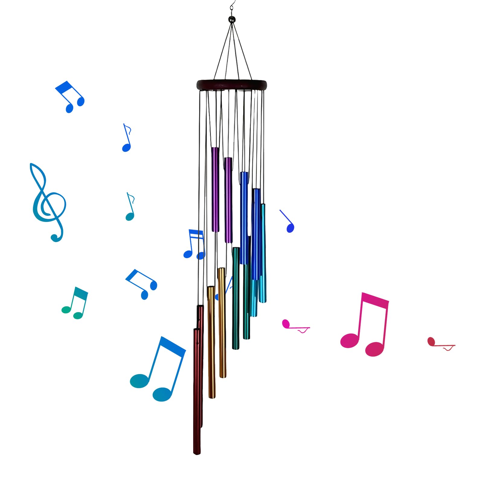 Garden Ornaments Wind Chimes, Colorful Aluminum Tubes Wind Chimes with 12 Aluminum Tubes, Hanging wind Chimes for Home, Yard, Garden, Indoor Outdoor Hanging Decor (A) (Multicolor)