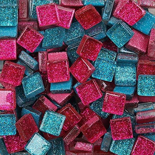 Mixed Color Mosaic Tiles Mosaic Glass Pieces Square Glitter Crystal Mosaic Tiles for DIY Art Craft Decoration 200g,1x1 cm