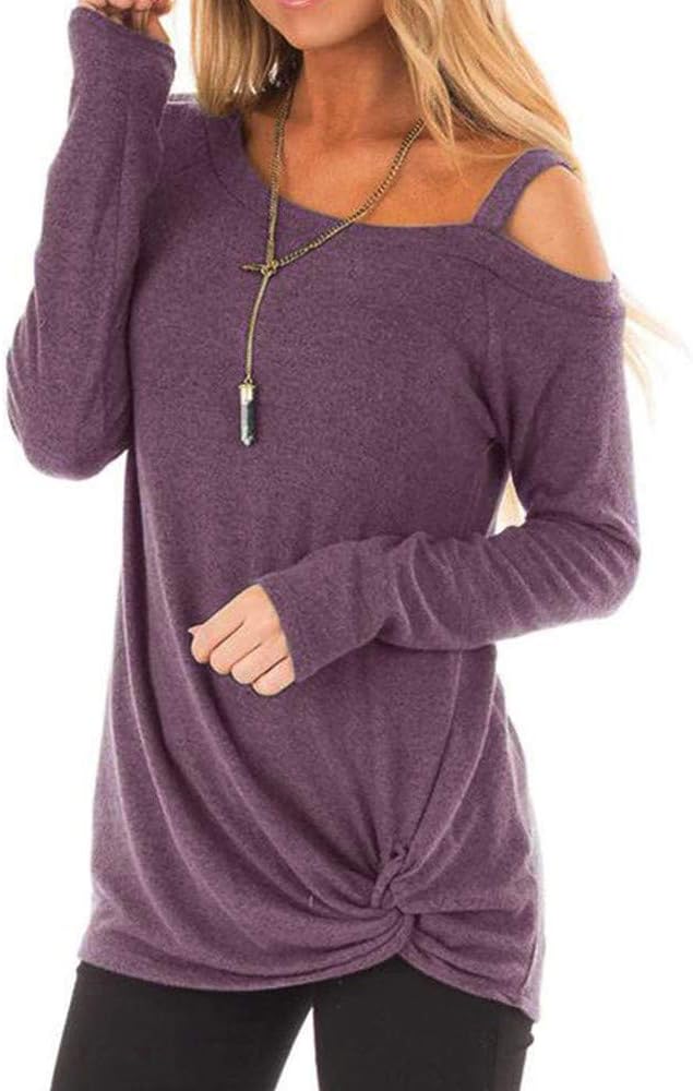 Sunmoot Clearance Sale Casual T-Shirt for Womens Cold Shoulder Short Long Sleeve Sleeveless Knot Front Tunic Tops Blouse