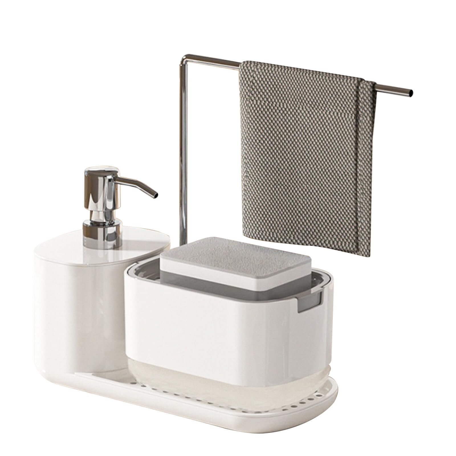 Sonhomay Soap Dispenser Hand and Dish Soap Dispenser Set with Dishcloth Holder Counter Top Soap Dispenser for Kitchen Countertop Bathroom