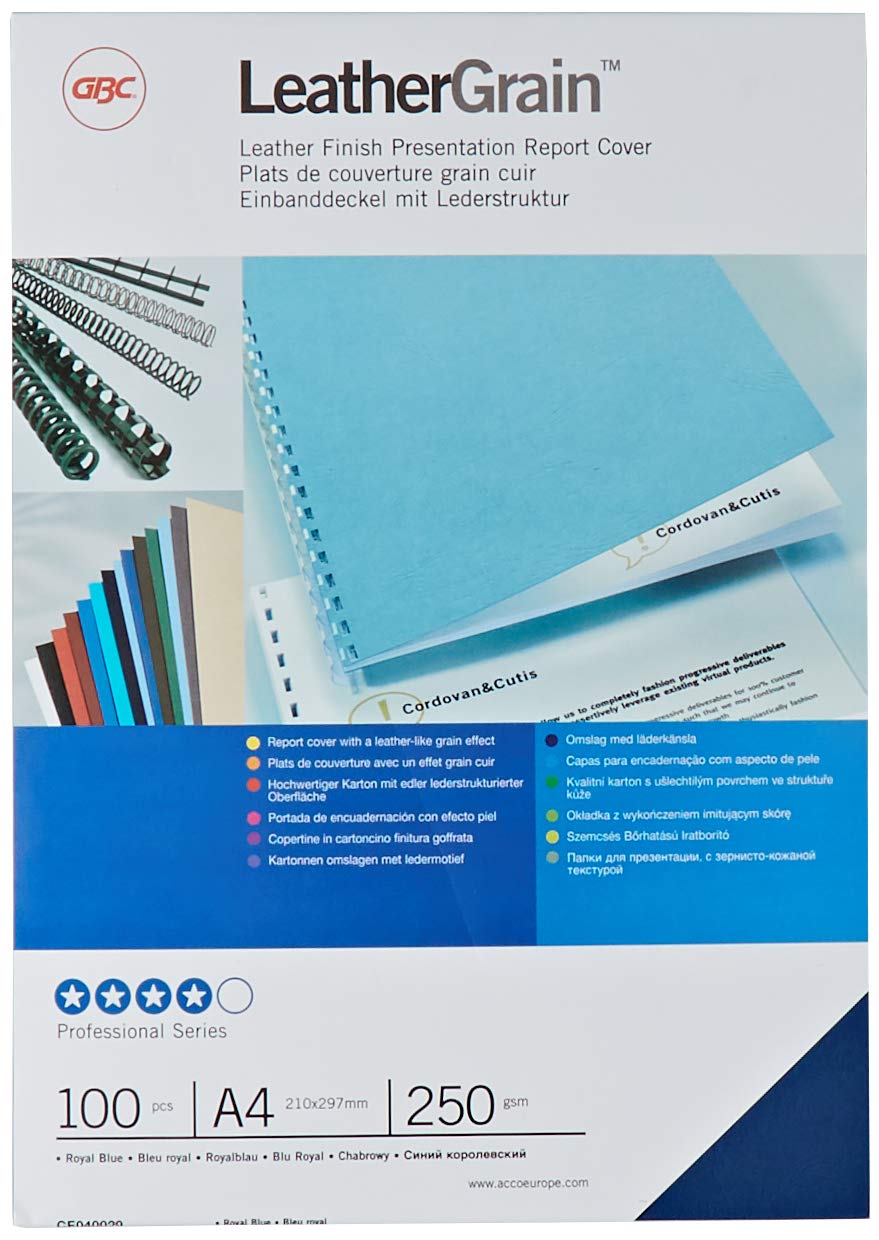 GBC LeatherGrain A4 Binding Cover 250 gsm Royal Blue (Pack of 100) CE040029