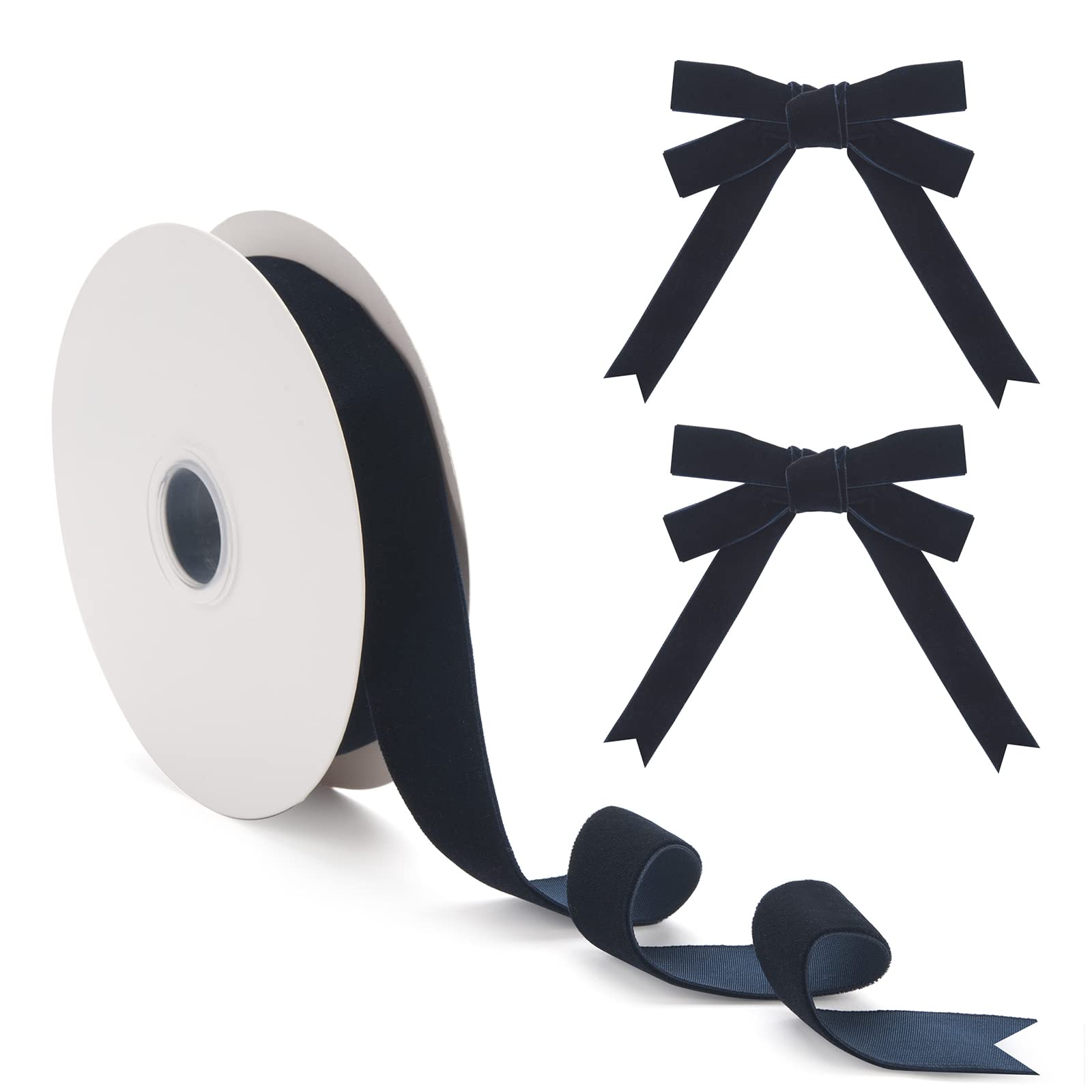 Photo 1 of 1 Inch×25Yd Navy Blue Velvet Ribbon for Gift Wrapping Ornament, Wide Vintage Christmas Velvet Ribbon for Holiday Wreaths Floral Bouquets Wedding Invitations Party Decor Valentine's Day