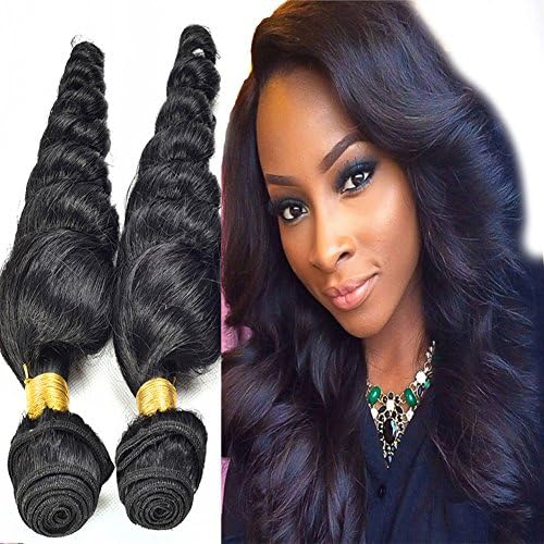 XCCOCO Brazilian Virgin Hair Loose Wave Hair Weave 3 Bundles Unprocessed Loose Deep Wave Human Hair Weft 1B Off Black Hair Weaving(1B,10",10",12")