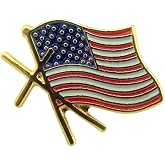 SINGER Gold Tone and Enamel American Flag with Cross Lapel Pin, 1/2 Inch