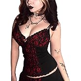 Insdark Goth Floral Lace Crop Tank Top Women Punk Spaghetti Strap Backless Sleeveless V Neck Renaissance