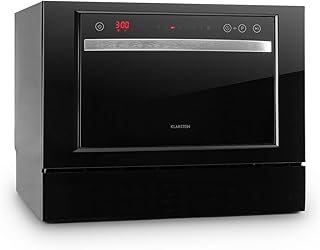 Klarstein Amazonia 6 Luminance Spülmaschine Tischgeschirrspüler (Glas-Front, freistehend, A+, 174 kWh/Jahr, 55 cm breit, 49 dB leise, 6 Maßgedecke, 6 Programme, Aquastop) schwarz