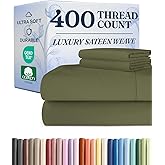 CGK Unlimited 400 Thread Count Cotton Bed Sheet Set - 100% Cotton Sheets - Sateen Cotton - Fits 8" to 16" Mattress - Silky-Soft, Hotel Quality Bedding Linens, Full, Sage Green