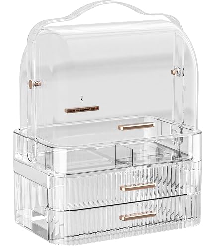 Support Rotatif Pour Pinceaux De Maquillage Avec Couvercle - 5 Compartiments, Base Tournante 360° - Acrylique Transparent