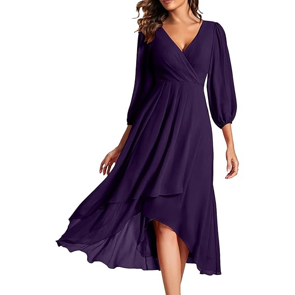 Amazon.com: WOMLAYOUT Women's Formal Prom Chiffon Dress Asymmetrical Hem  Wedding Guest Wrap Cocktail Midi Dresses Small Burgundy : Clothing, Shoes &  Jewelry