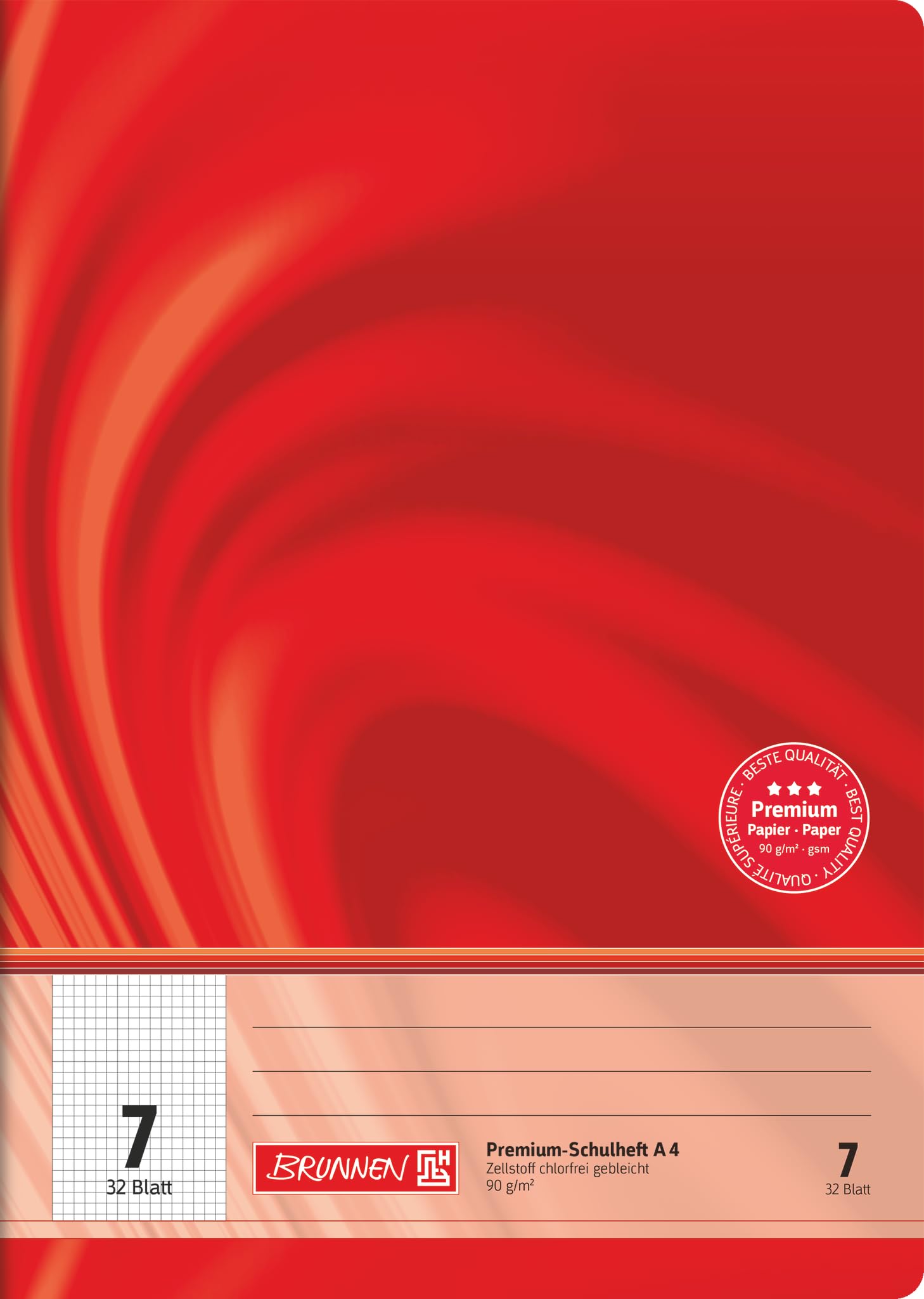 Brunnen Vivendi 104440702 Exercise Book, A4, 32 Sheets, 7 mm, Chequered, Ruling Style 7