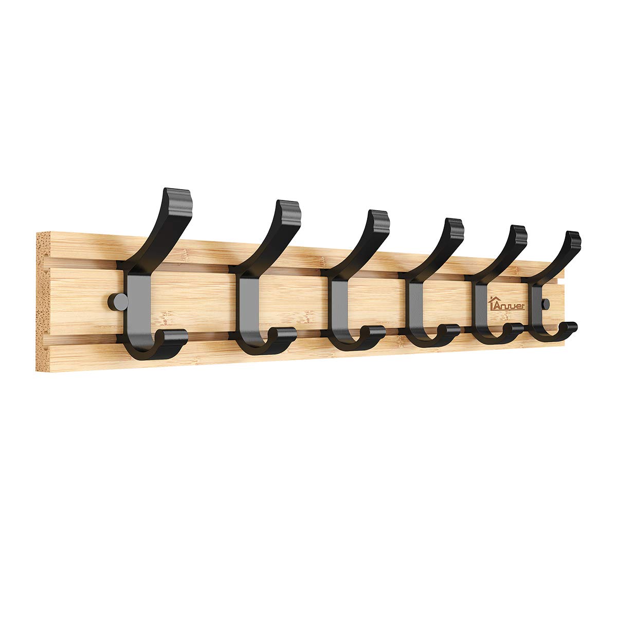 Anjuer Coat Hanger Clothes Rack 6 Active Hooks Heavy Duty Clothes Hat Holder Bamboo