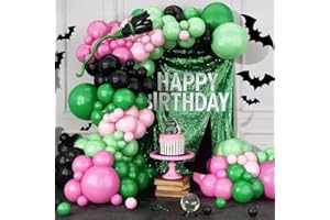 YQWIN 133Pcs Witch and Princess Balloon Garland Kit Witch Party Decorations Green and Pink Balloon Arch Kit Green Pink Black 